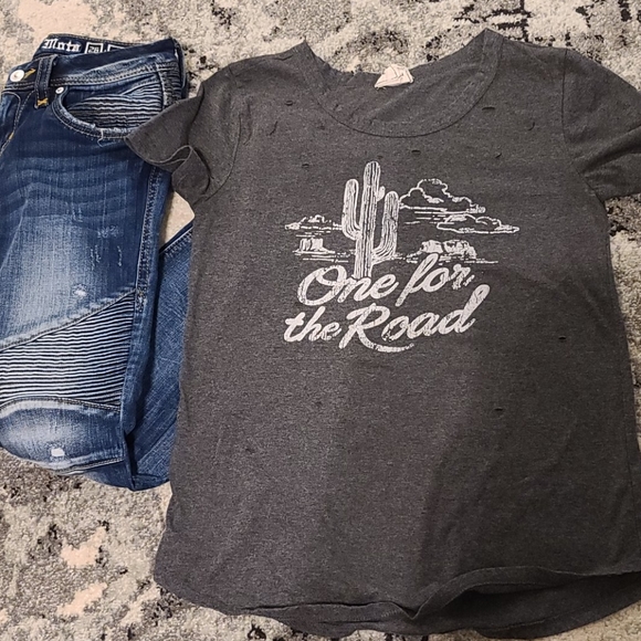 modish rebel Tops - Modish Rebel Torn Dark Grey T